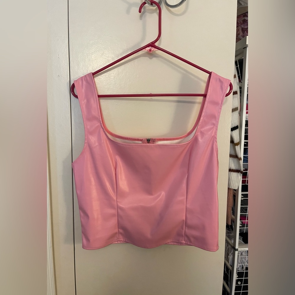SHEIN faux leather zip up cropped tank
